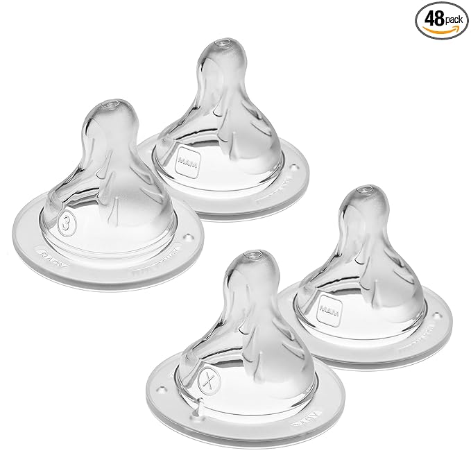 MAM Baby Bottle Nipple Mixed Flow Pack,Fast Slow Size 3 & Extra Fast Flow Size 4,Newborns 4+ Months,Skin Soft BPA Free Silicone,94% Nipple Acceptance,Fits All MAM Bottles,Made in Europe,(Pack of 48)