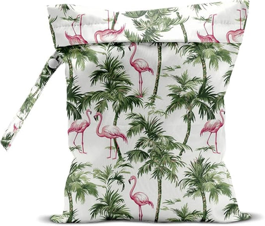 Wet Bag for Swimsuit, Beach Travel Essentials Wet Dry Bag, for Sunscreen Toiletry Dirty Clothes Yoga Gym Diaper, Friends Summer Beach Vacation Gifts. Flamingo Palm Tree