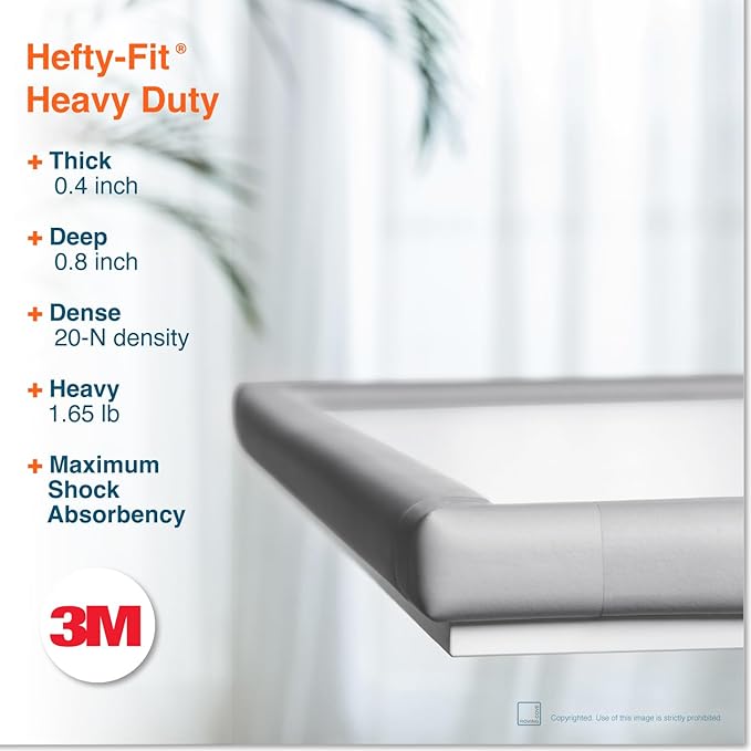 Roving Cove HeftyFit Edge Corner Protector Baby Proofing (Large 18ft Edge 8 Corners), Heavy-Duty, Soft NBR Rubber Foam, Furniture Fireplace Safety Bumper Guard, 3M Adhesive, Stone Grey