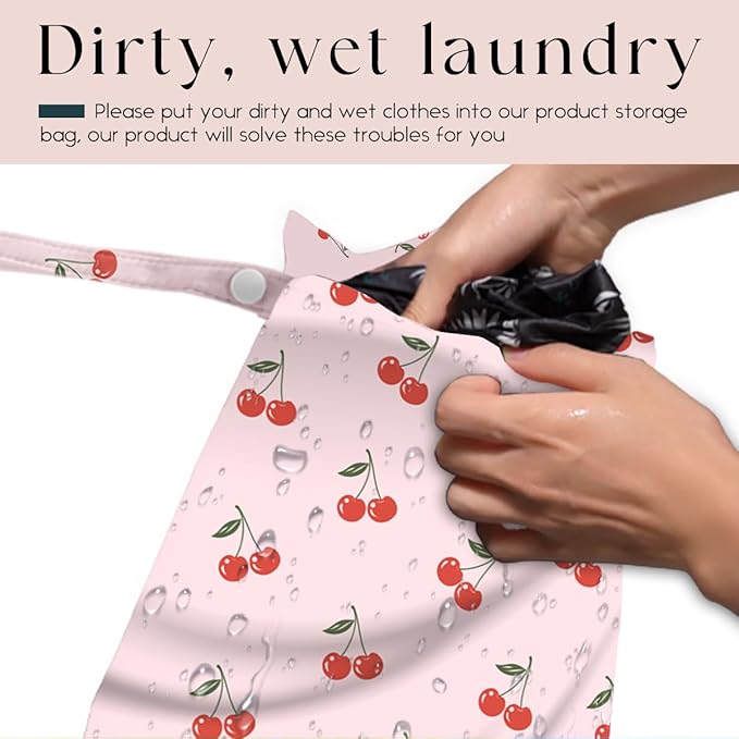 Wet Bag, Wet Dry Bag, Waterproof Swim Bags, Machine Washable Reusable Bags for Beach, Pool, Diapers, and Dirty Yoga Gym Clothes(Sweet Minimalist Cherry Design