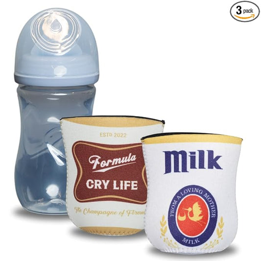 American Beer Themed Coozies for Baby Bottles - Funny Gift for New Parents & Baby Showers - (2 Premium Designed Neoprene Coozies + BPA/Lead/Phthalate Free Bottle Included) (Design 4)
