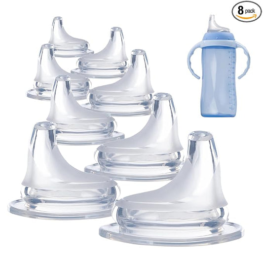 8Pack Replacement Silicone Spout Compatible with NUK, Soft Spout Replacement for NUK Active and Learner Cups, Easy Transition from Bottle to Cup, No Spill for Sippy Cup Nipples