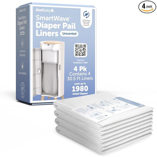 Jool Baby SMARTWAVE Diaper Pail Refill Liners (4-Pack) – Continuous Liner System - Unscented, Lasts Up to 1980 Diapers