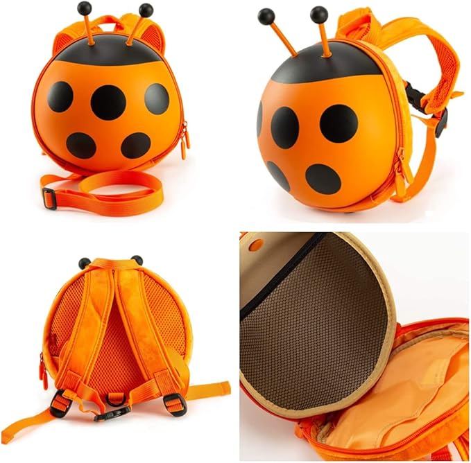 Happykids Toddler Mini Backpack with Removable Safety Leash,Baby Anti-lost Ladybug Bag,Travel