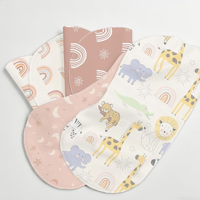 4 Pack Baby Burp Cloths for Boys Girls, Soft Cotton, Boho Rainbow and Cute Animals Design, Super Absorbent Baby Burping Cloths for Newborns, Machine Washable and Reusable Baby Spit-Up Cloths
