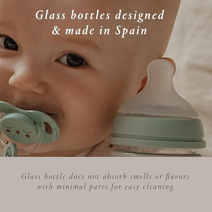 Suavinex Bonhomia Glass Baby Bottle with SX PRO Silicone Nipple, Anti Colic Baby Bottles, Baby Bottles for Breastfed Babies, 2 Pack 4 oz, Mint