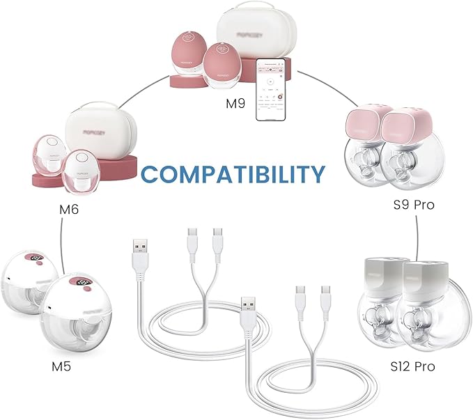 2-Pack Hands Free Breast Pump Charger for Momcozy M5, USB C Charging Cord for Momcozy M6 Breastfeeding Pump, with Power Adapter