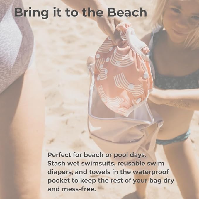 Nora's Nursery Wet Dry Bags with Two Zippered Pockets - Reusable and Washable for Swimming, Travel, Beach, Pool, Daycare, Cloth Diapers, Toiletries, and Wet Swimsuits - 11x15, Rose - 2-Pack