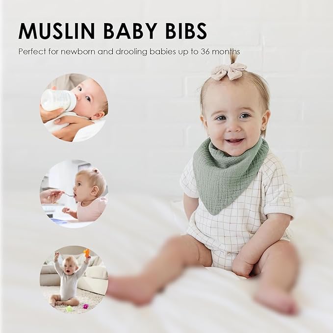 Muslin Baby Bibs for Boys Girls, Soft Cotton Baby Drool Bibs, Drooling and Teething Bibs for Infant, Newborn