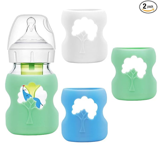 3 Pack Anti Breakage Baby Bottle Holder, Silicone Sleeves for Dr. Brown's Natural Glass Baby Bottles, Anti Flow Sleeve for Infant Bottles (5 Ounce)
