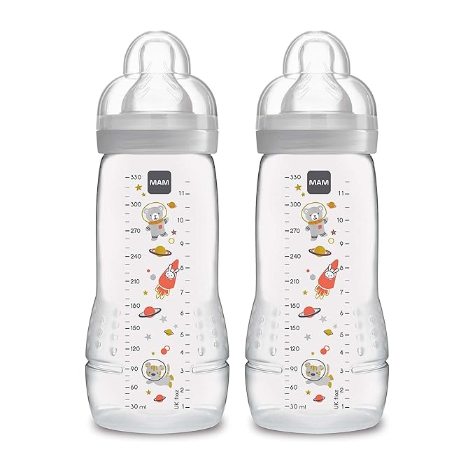 MAM Easy Start Anti-Colic Bottle 9 oz (3-Count), Baby Essentials, Medium Flow Bottles & Easy Active Bottle 11 oz (2-Count), Fast Flow Bottles, 4+ Month, Unisex, Gray