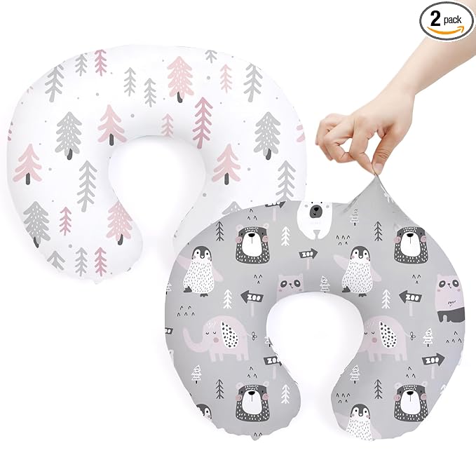BROLEX Baby Nursing Pillow Covers: 2-Pack Soft Slipcovers for Breastfeeding Pillows - Comfortable Fabric, Fits Standard Nursing Pillows for Boys & Girls - Jungle Animal