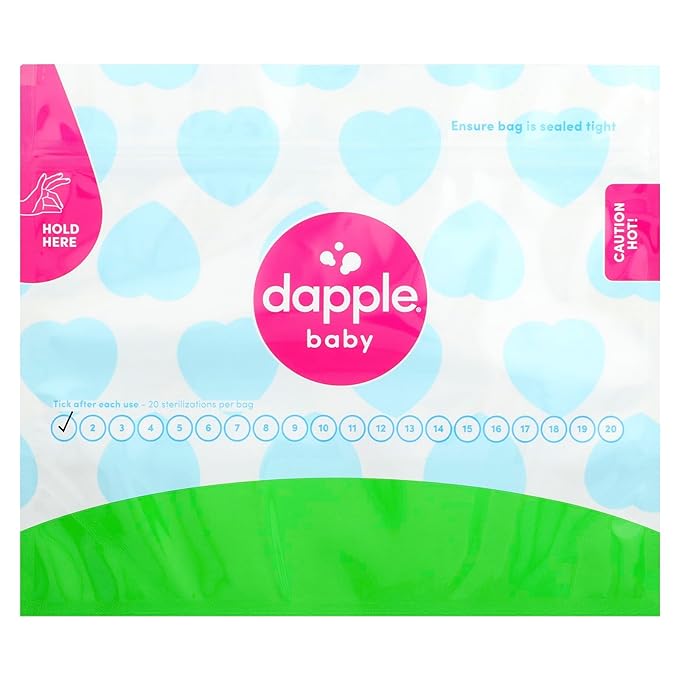 Dapple Baby Microwave Sterilizer Bags, Reusable for Breast Pump Parts & Baby Bottle, 20 Uses Per Bag, Great for Travel & Office, 8 Count (Pack of 1)