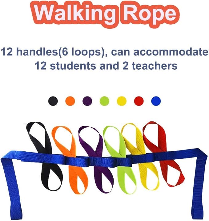 Walking Rope for Preschool Line Up Rope with Rings for Kids Toddlers to Walk Together Safety Daycare Leash Straps with Handles Teachers School Belt Colorful Line Holder (12 Children & 2 Adults)