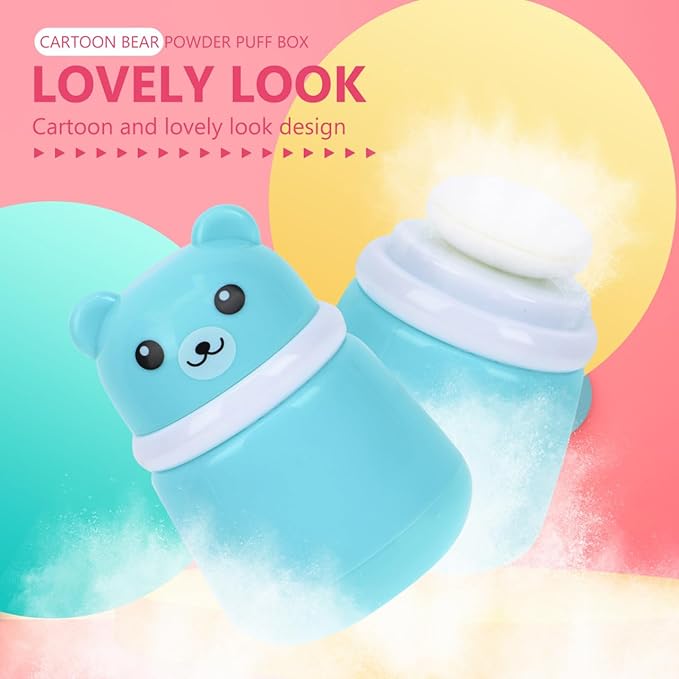 OSALADI Cartoon Bear Baby Powder Puff Box Infant Talcum Powder Container with Puff Portable Loose Dispenser for Baby Skin Care 3.93X2.75X2.75In