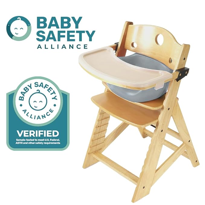 Height Right HIGH Chair Natural with Grey Infant Insert and Tray
