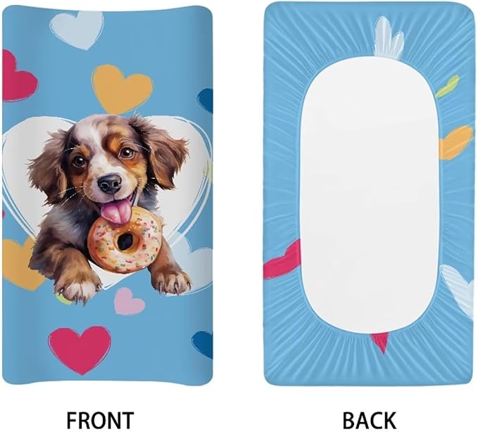Heart Dog Changing Pad Covers Comfortable Fabric Baby Diaper Change Table Covers Stretchy Change Sheet Suit for Most Rectangular Change Pads