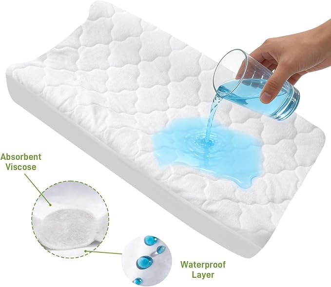 Waterproof Changing Pad Cover 2 Pack, Quilted Viscose Fitted Diaper Chang Table Cover, Soft Changing Pad Sheets for Girls Boys, Ultra Soft & Breathable, White