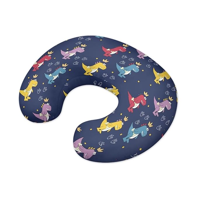 Dinosaur Nursing Pillow Cover for Baby Boy, Washable Nursing Pillow Case for Newborn, Soft Fabric Fits Snug On Infant, Watercolor Dinosaur Blue