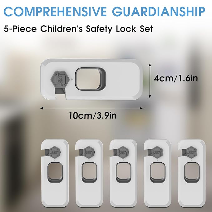 5 Pack Fridge Locks with Self Adhesive, Refrigerator Latch for Kids, Toddlers and Children, Child & Baby Proofing Freezer Door Lock for, Cabinets and Drawers, Oven, Windows