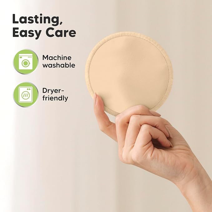 14-Pack Reusable Nursing Pads for Breastfeeding - Soft & Absorbent 4-Layers Washable Breast Pads for Leaking Milk, Viscose from Bamboo Breastfeeding Essentials,Nipple Covers(Bare Beige, L 4.8")