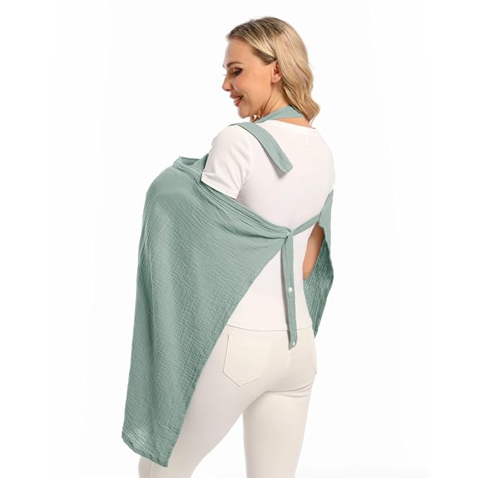 Wimst Muslin Nursing Cover Breastfeeding for Women, Soft and Breathable Breastfeeding Cover with Rigid Hoop for Nursing Apron (Sage)