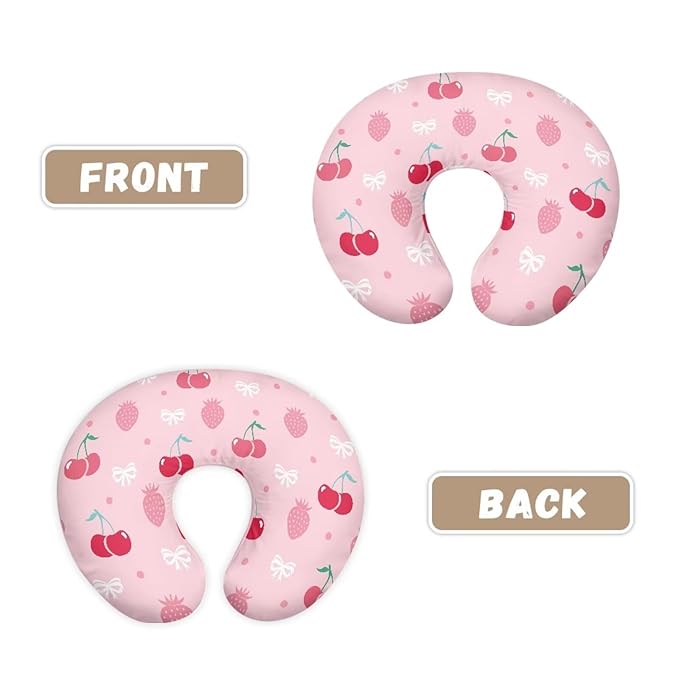 Cherry and Pink Strawberry Nursing Pillowcase Newborn U-Shaped Breastfeeding Pillowcase Cushion Cover Stretchy Replaceable Pillow Cover Slipcover