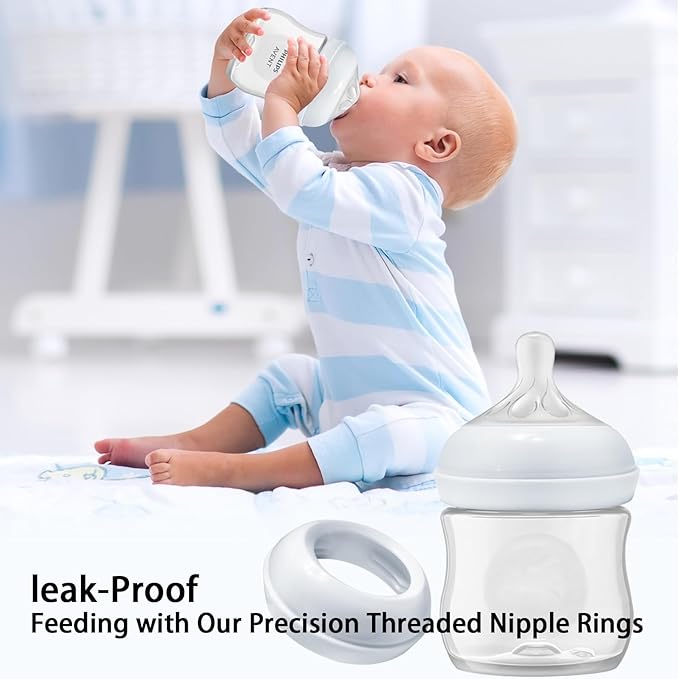 Baby Bottle Screw Ring Collars, Replacement Parts Compatible with Philips Avent Natural Bottles, NOT for Anti-Colic Bottles, Dishwasher Safe Infant Feeding Supplies, 5 Pack