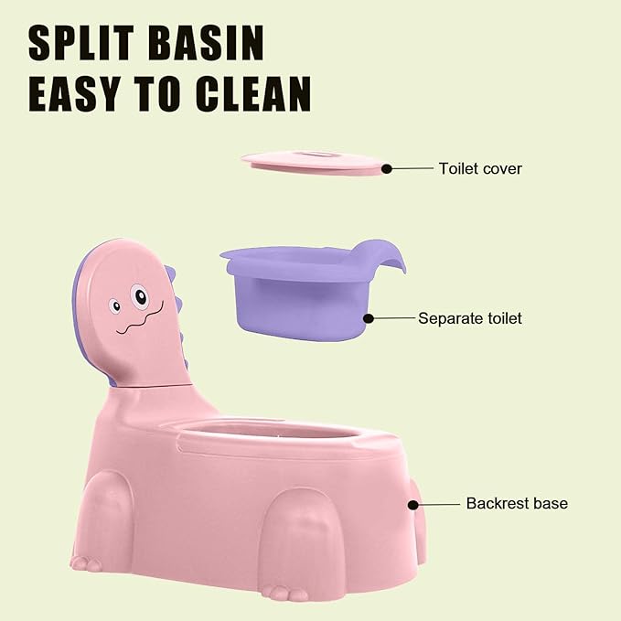 Potty Training Toilet | Dinosaur Potty Training Seat | Toddler Potty Chair | Portable Toilet for Kids with Non-slip Rubber Mat Backrest for Boys Girls Kids Toddler, Pink