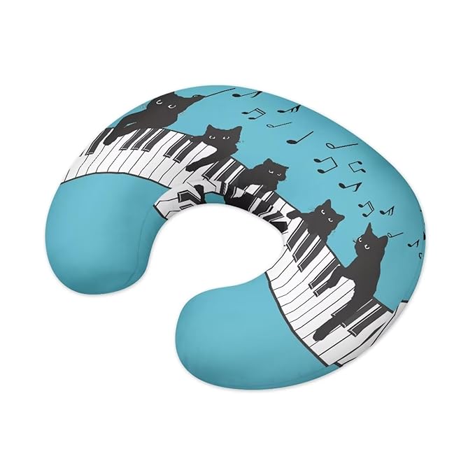 Nursing Pillow Cover Black Cat Piano Keys Stretchy Removable Cover for Breastfeeding Pillows Soft Comfortable Slipcover for Baby Girl and Boy Washable & Breathable