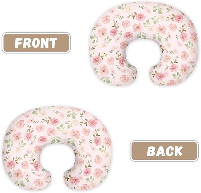 Pink Floral Nursing Pillow Covers for Newborn Breastfeeding Pillow Slipcover for Nursing Pillow U-Shaped Soft and Skin-Friendly Hidden Zipper Design