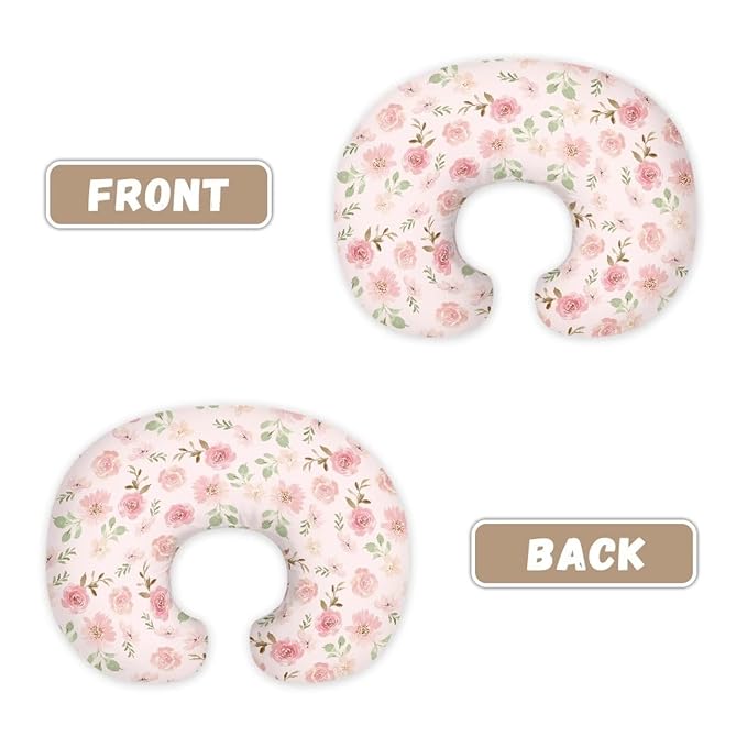 Pink Floral Nursing Pillow Cover Slipcover Soft Maternity Breastfeeding Newborn Infant Feeding Cushion Cover Breathable Breastfeeding Cover for Nursing Pillow