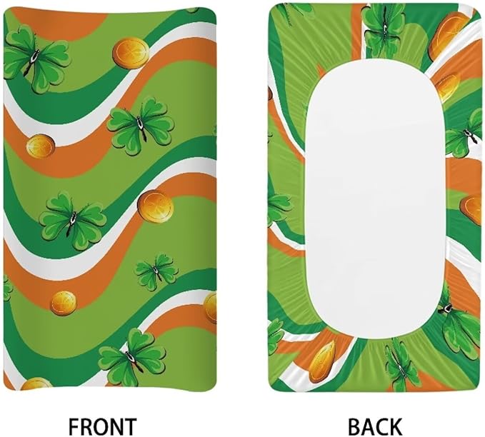 Lucky Leaves Baby Changing Pad Cover Stain Resistant Breathable Nursery Pad Change Cover Soft St. Patrick's Day Changing Table Cover Fit 32"x16" Contoured Pad