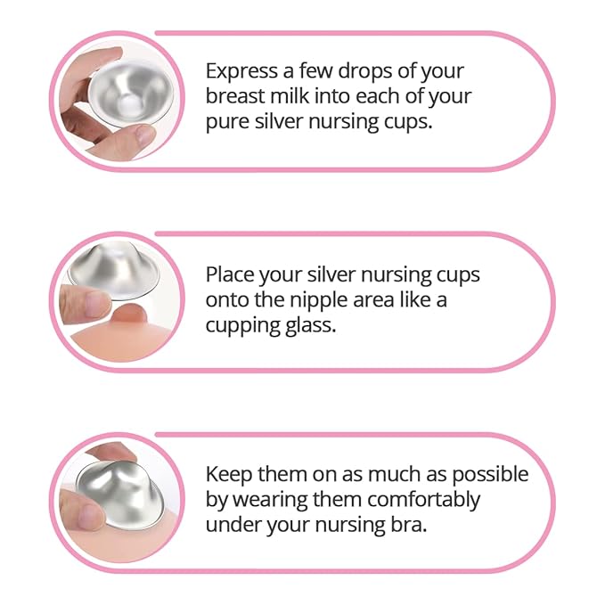 Silveriumom The Original Silver Nursing Cups - Nipple Shields for Nursing Newborn - 100% Pure Silver 999 Silver and Handmade - Nipple Covers Breastfeeding (Regular)