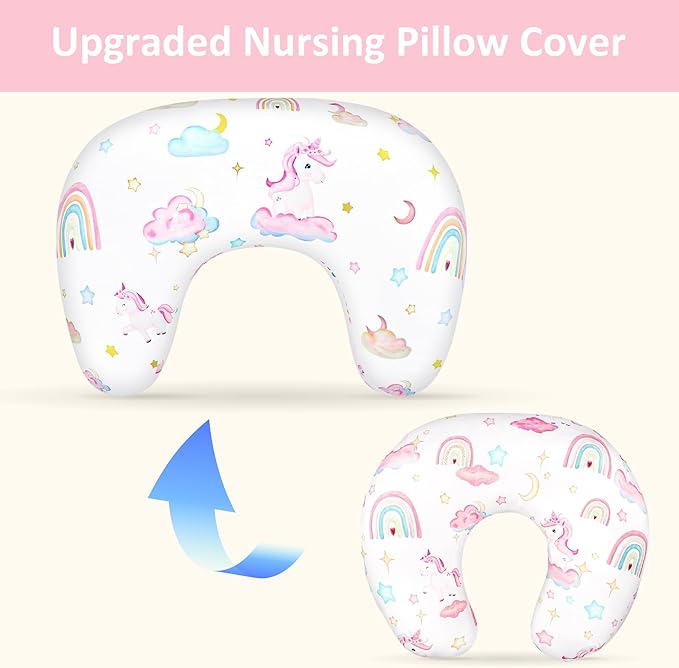 Pea Pod Nursing Pillow Cover, Soft Stretchy Nursing Cover for New-Designed Breastfeeding Pillow, Removable Feeding Slipover for Baby Boy and Girls, Cute Unicorn Pattern