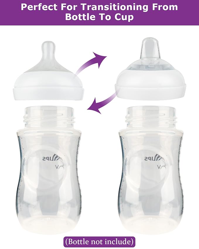 Sippy Spout Nipples for Philips Avent Natural Baby Bottles, My Grippy Spout Sippy Cup and Natural Trainer Sippy Cup,Variable Flow, Silicone Conversion Nipple,6+ Months,4 Count