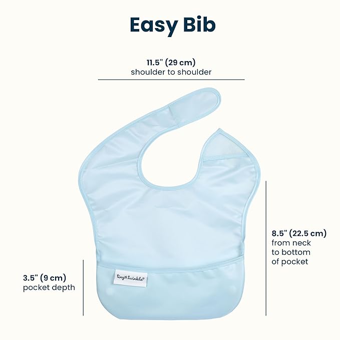 Tiny Twinkle Mess-Proof Baby Bibs for Eating | Waterproof, Wipeable Toddler Bibs with Catch-All Pocket | Feeding Bibs for Girls & Boys(3 Pack,Cotton Candy)