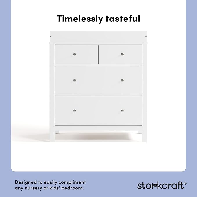 Storkcraft Horizon 3 Drawer Chest with Changing Topper (White) – GREENGUARD Gold Certified, Includes Removable Changing Table Topper, Chest of Drawers for Nursery & Kids Bedroom