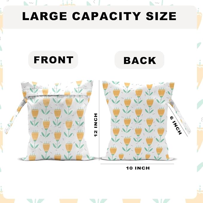 2 PCS Tulip Travel Laundry Bags 12x10 Inch, Waterproof Reusable Wet Bag with Handle,Wet Dry Bag for Swimsuit Travel Clothes Beach Pool Dirty Yoga Gym Clothes Stroller Toiletries Daycare Organizer