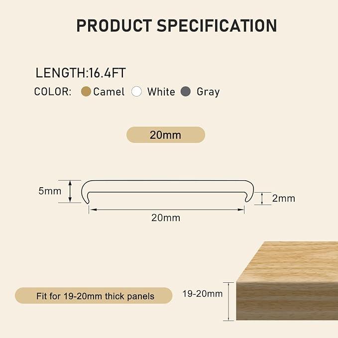 16.4ft U-Shape Edge Banding, HeiPen Self Adhesive Rubber Edge Trim, TPE Flexible Furniture Edge Protector for Wood Veneer Cabinet Repair Furniture Restoration (20mm, Gray, 1)