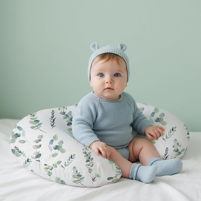 Little Grape Land Muslin Nursing Pillow Covers 2 Pack, 100% Cotton Removable Breastfeeding Pillow Covers, Feeding Pillow Slipcovers for Baby Boys & Girls, (Leaves & Green)