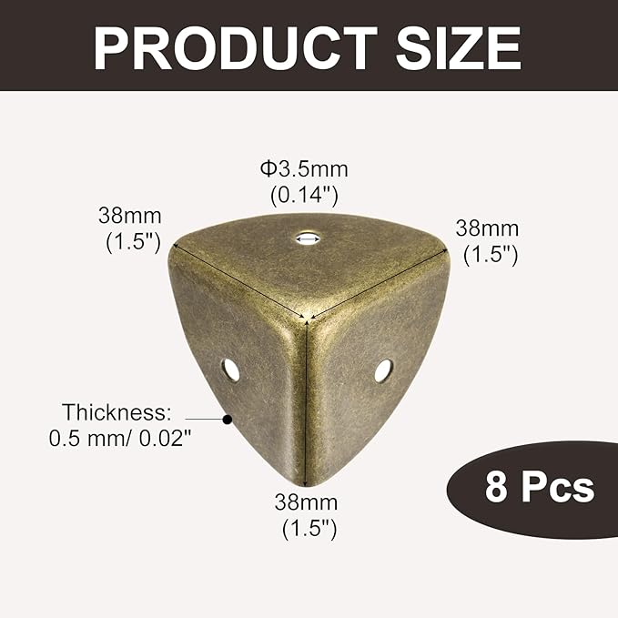 uxcell 8PCS Metal Corner Protector 1.5 x 1.5 x 1.5 Inch Box Edge Guard Protector Zinc Alloy Cabinets Speaker Corners Protector for Furniture Decorative (Vintage Bronze Tone)