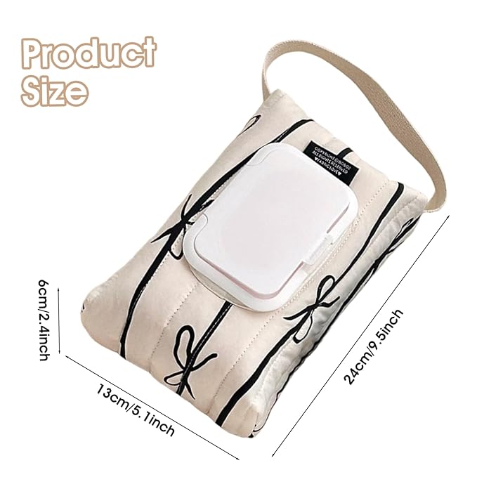 Striped Bow Cotton Wipes Dispenser Refillable Wipes Bag with Handle Portable Hanging Travel 5.1x2.4x9.5inchBaby Dispenser