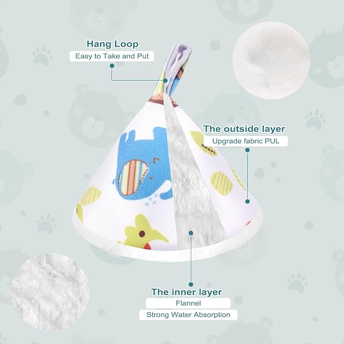 6 Pcs Pee Covers for Baby Boys, Reusable Flannel Peepeeteepe Baby Boy with Hanging Loop, Strong Absorbent Pee Shield Pee Tent for Diaper Changes(6Pcs-Animal)