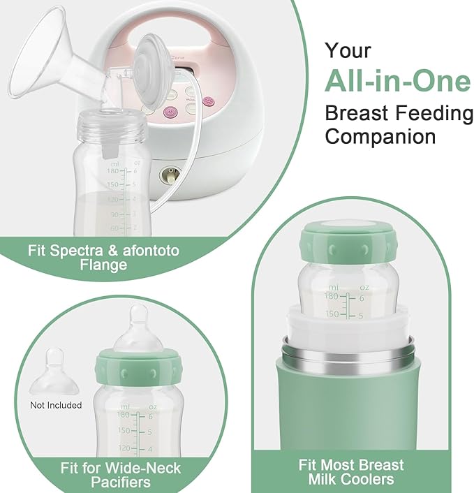 Breastmilk Storage Bottle Compatible with Spectra S1/S2/SG/9Plus /Motif Luna Flange, 6oz Wide-Neck Spectra Bottles for Pumping, Baby Bottle Storage with Lid Fit Momcozy Breast Milk Cooler 22oz, Green