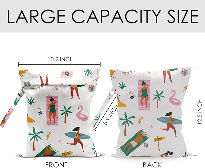 Wet Bag for Swimsuit Pool Travel Baby Cloth Diapers Dirty Yoga Gym Clothes Beach Bags Summer Gifts for Women Men Beach Vacation Essentials Costal Waterproof Wet Dry Bag Travel Laundry Bags