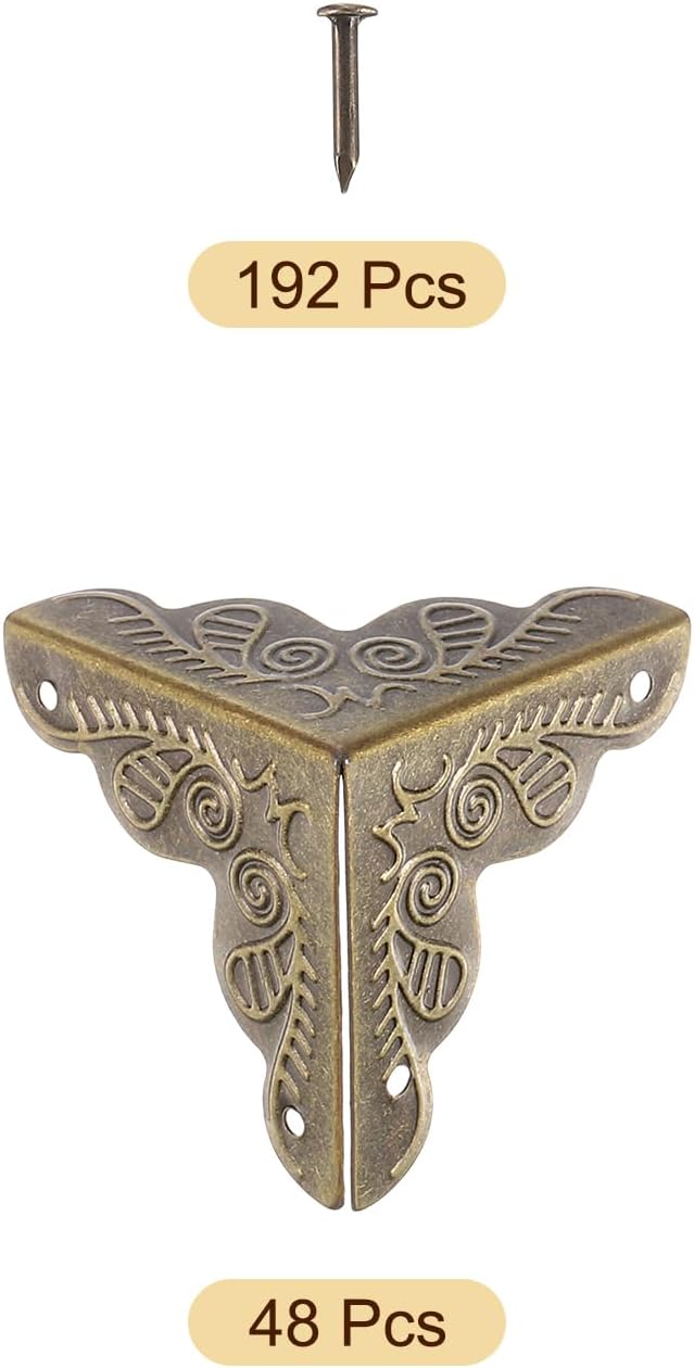 uxcell 48 Pcs Box Edge Guard, 25mm Decorative Box Corner Cover, Corner Protector, Vintage Stair Dust Corners with Screws, Bronze