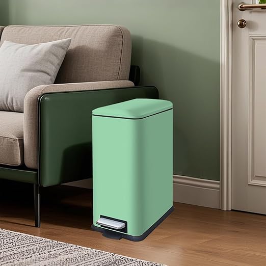 8 Gallon Stainless Steel Trash Can with Lid, Narrow Kitchen Trash Can with Removal Inner Bucket, Soft Close, Step Trash Bin, Metal Garbage Can for Bathroom, Kitchen, Office, 30L, Green