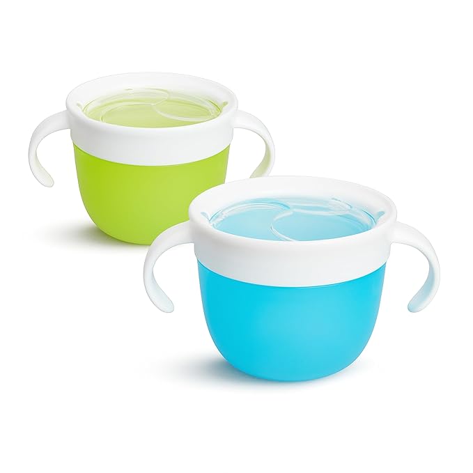 Munchkin® Snack™ Catcher Toddler Snack Cups, 2 Pack, Blue/Green & Stay Put™ Suction Bowls for Babies and Toddlers, 3 Pack, Blue/Green/Purple