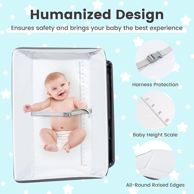HONEY JOY Changing Table, Folding Nursery Organizer with Open Shelf & Safety Belt, Portable Diaper Changing Station for Newborn (Gray, Basic)